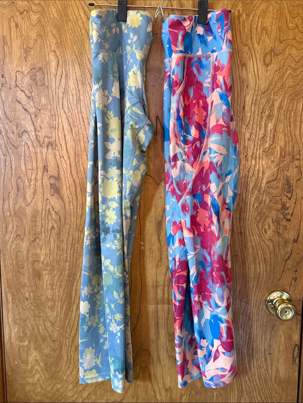 2 PAIRS: Kids Floral Stretch Leggings - natural blue/yellow & vibrant pink/blue